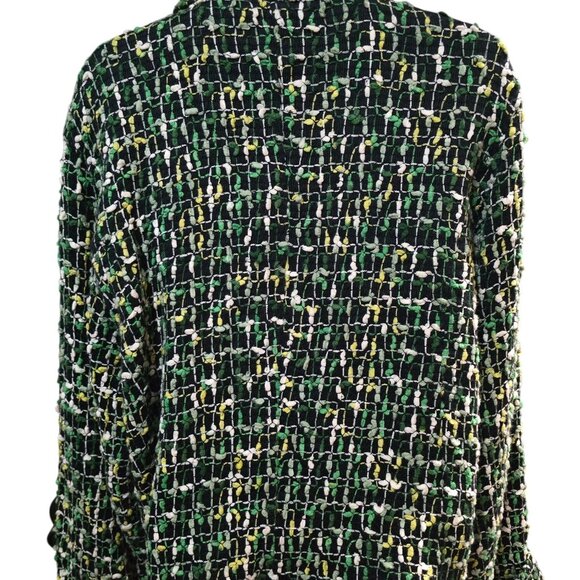 Vintage Green  Yellow Textured Tweed Button-Up Jacket old money elegant classic - Picture 6 of 11